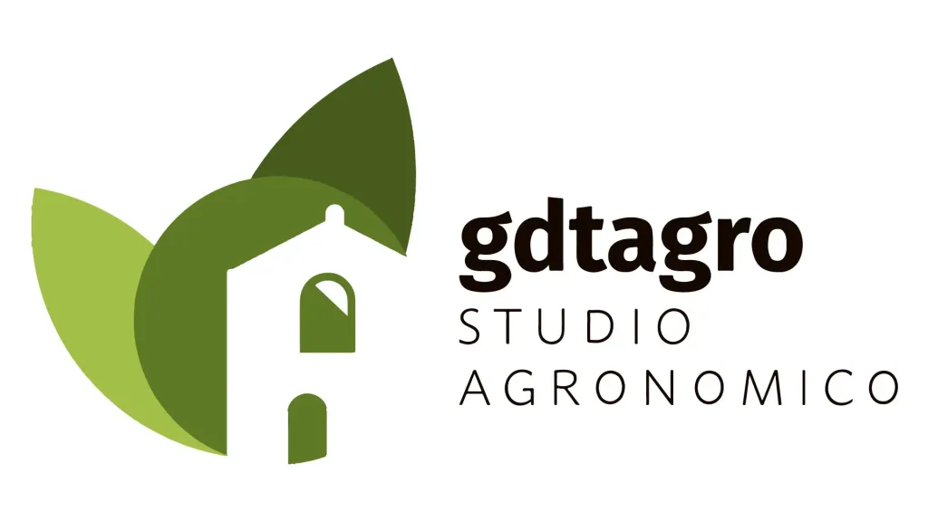 L'immagine contiene testo visibile "gdtagro STUDIO AGRONOMICO" e un simbolo grafico foglie + edificio rurale stilizzato, il che la qualifica come logo informativo, non decorativo